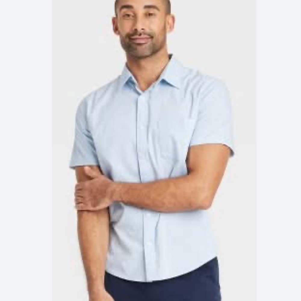 Men's Goodfellow & Co Short Sleeve Button-Down Shirt - Light Blue Sz Med